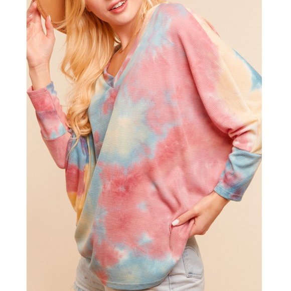 V-NECK 3Q DOLMAN SLEEVE TIE DYE SLOUCHY - Picture 10 of 10